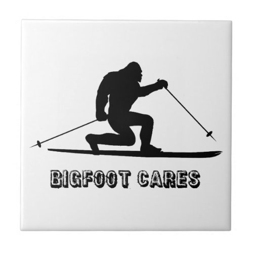 Bigfoot Cares Telemark Skiing Ceramic Tile