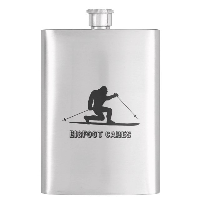 Bigfoot Cares Telemark Skiing Flask (Front)