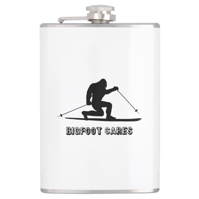 Bigfoot Cares Telemark Skiing Flask (Front)
