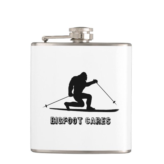 Bigfoot Cares Telemark Skiing Flask (Front)