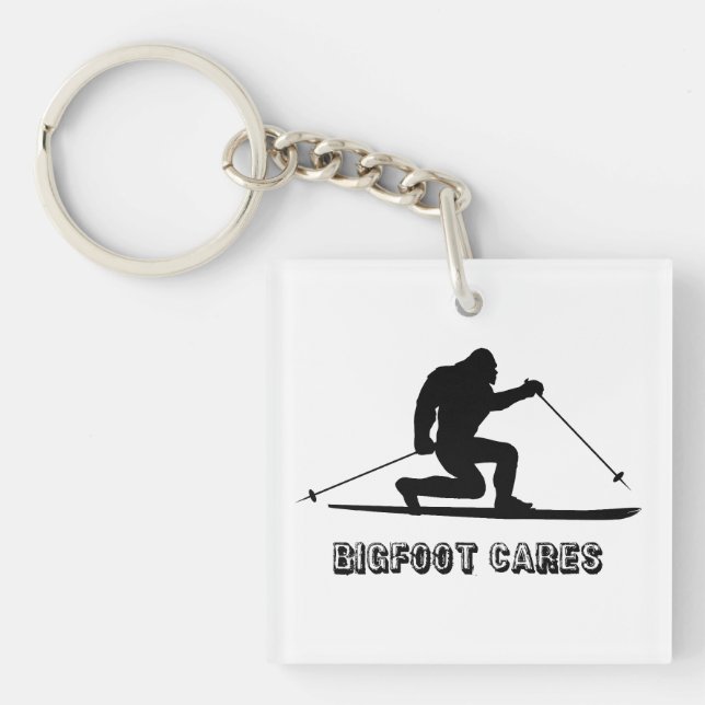 Bigfoot Cares Telemark Skiing Keychain (Front)