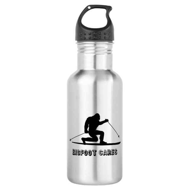 Bigfoot Cares Telemark Skiing Stainless Steel Water Bottle (Front)