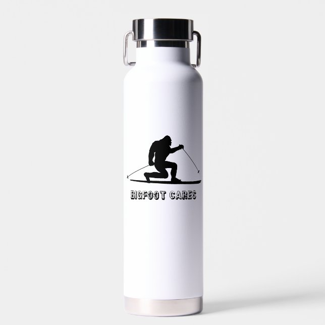 Bigfoot Cares Telemark Skiing Water Bottle (Front)