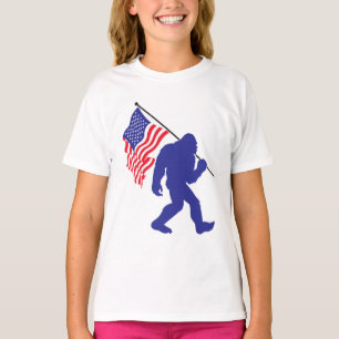 Bigfoot Carrying an American Flag T-Shirt