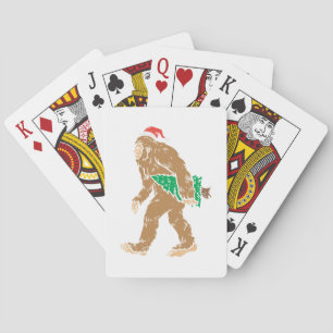 Bigfoot Carrying Christmas Tree Funny Sasquatch Xm Poker Cards