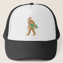 Bigfoot Carrying Christmas Tree Funny Sasquatch Xm Trucker Hat