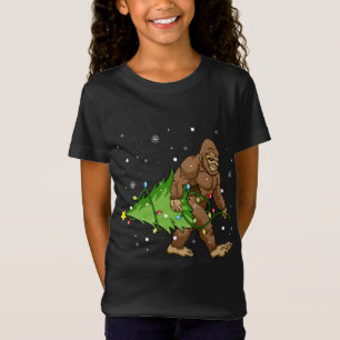 Bigfoot Carrying Christmas Tree Lights Sasquatch S T-Shirt