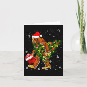 Bigfoot Carrying Christmas Tree Sasquatch Believer Card