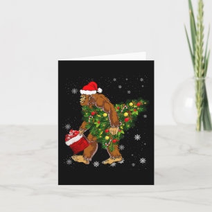 Bigfoot Carrying Christmas Tree Sasquatch Believer Card