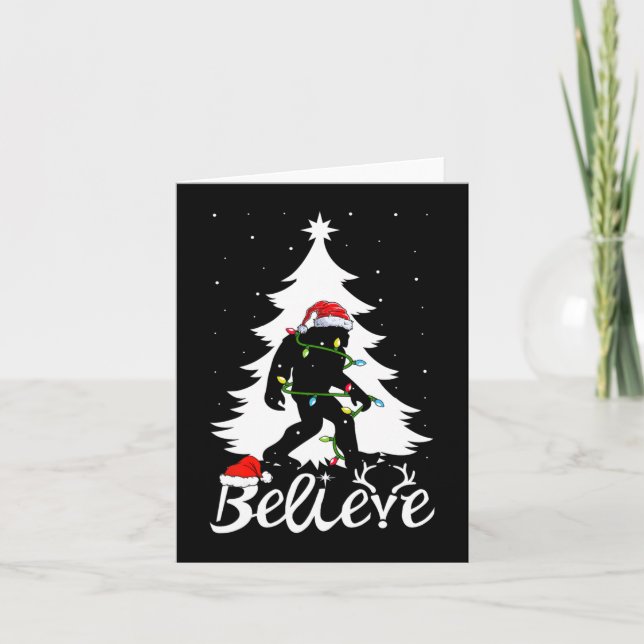 Bigfoot Carrying Christmas Tree Sasquatch Believer Card (Front)