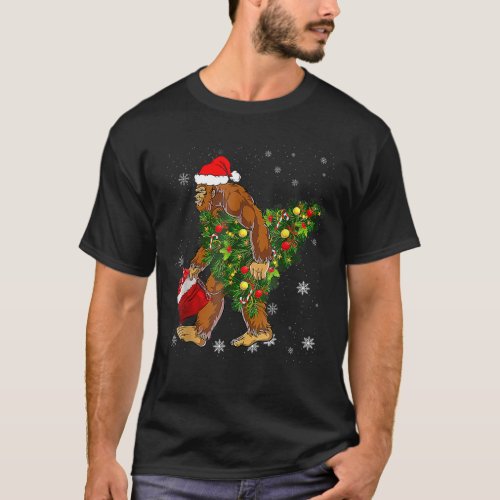 Bigfoot Carrying Christmas Tree Sasquatch Believer T_Shirt
