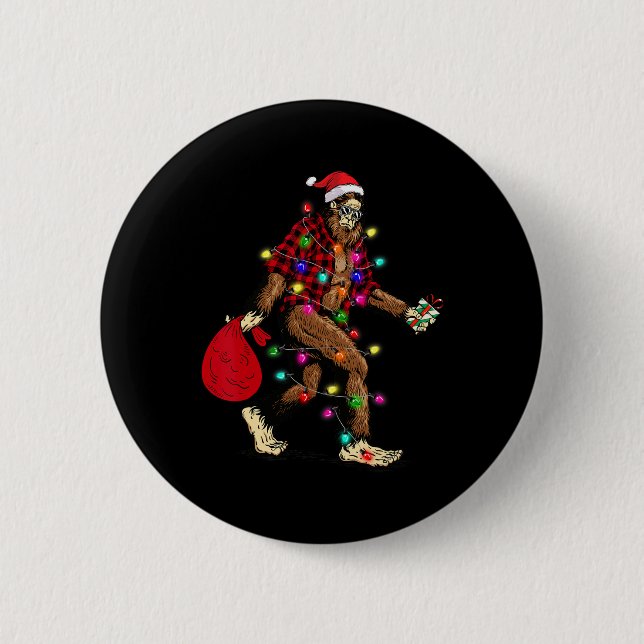 Bigfoot Carrying Christmas Tree Sasquatch Pajama  Button (Front)