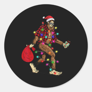 Bigfoot Carrying Christmas Tree Sasquatch Pajama Classic Round Sticker