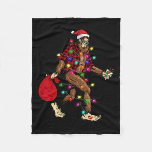 Bigfoot Carrying Christmas Tree Sasquatch Pajama Fleece Blanket