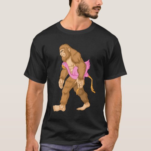 Bigfoot Carrying Flamingo T_Shirt