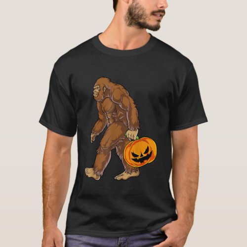 Bigfoot Carrying Scary Pumpkin Funny Men Sasquatch T_Shirt