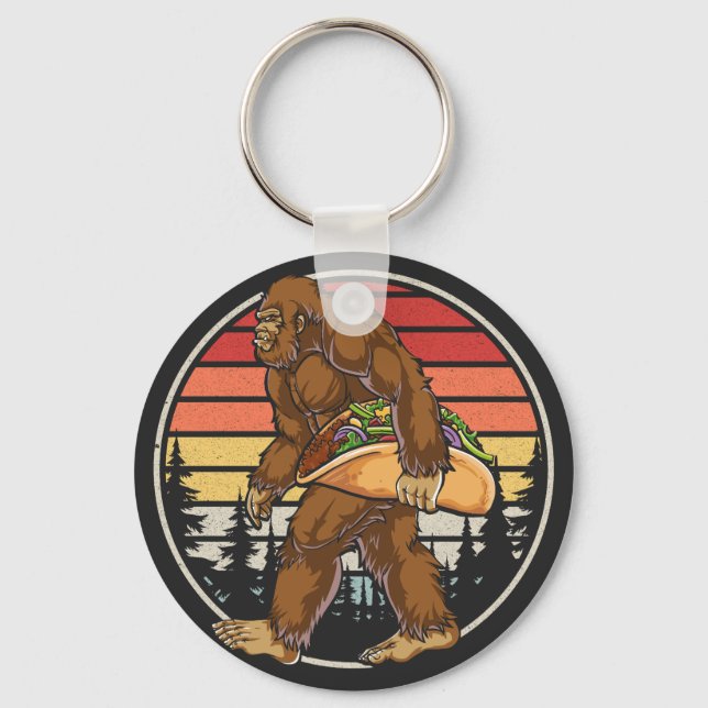 Bigfoot Carrying Taco Basic Button Keychain (Front)