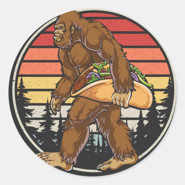 Bigfoot Carrying Taco Classic Round Sticker (Front)