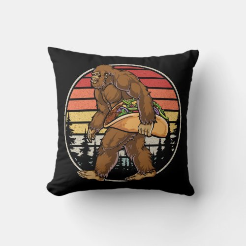 Bigfoot Carrying Taco Throw Pillow