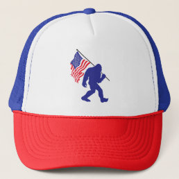 Bigfoot Carrying the American Flag Trucker Hat