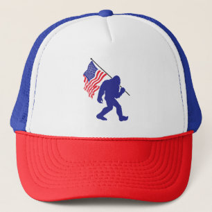 Bigfoot Carrying the American Flag Trucker Hat
