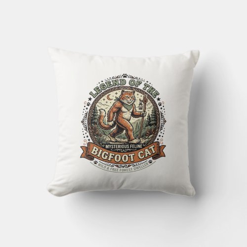 Bigfoot Cat Bigfoot Sasquatch Cat Vintage Vector A Throw Pillow