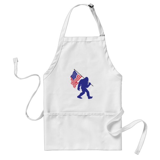 Bigfoot CCarryiing  an American flagg Adult Apron (Front)