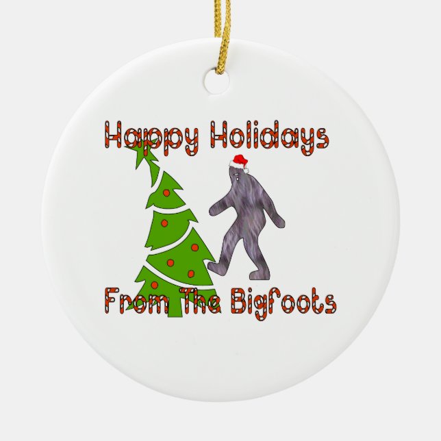 Bigfoot Christmas Ceramic Ornament (Front)