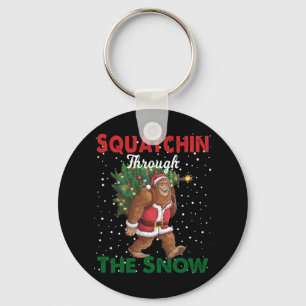 Bigfoot Christmas Funny Squatchin Through The Snow Keychain