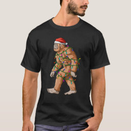 Bigfoot Christmas Lights Sasquatch Santa Hat T-Shirt