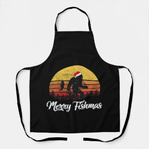 Bigfoot Christmas Santa Hat Merry Fishmas Vintage  Apron