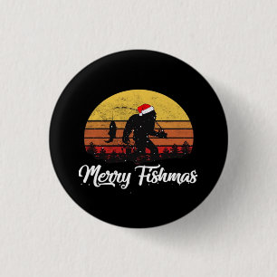 Bigfoot Christmas Santa Hat Merry Fishmas Vintage Button
