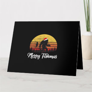 Bigfoot Christmas Santa Hat Merry Fishmas Vintage Card