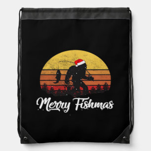 Bigfoot Christmas Santa Hat Merry Fishmas Vintage Drawstring Bag