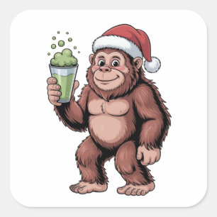 Bigfoot Christmas Sasquatch Matcha Lover  Square Sticker