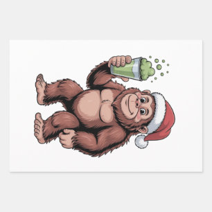 Bigfoot Christmas Sasquatch Matcha Lover Wrapping Paper Sheets