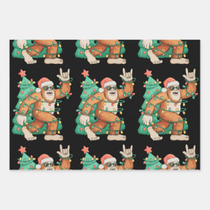 Bigfoot Christmas Sasquatch Xmas Tree Lights Santa Wrapping Paper Sheets