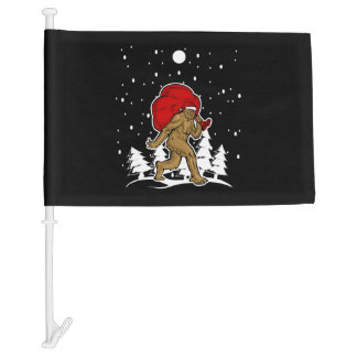 Bigfoot Christmas Shirt Holiday Party Yeti Tshirt Car Flag