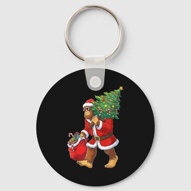 Bigfoot Christmas Tree Lights Boys Men Sasquatch L Keychain (Front)
