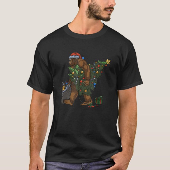 bigfoot christmas tree lights sasquatch camping hi T-Shirt (Front)
