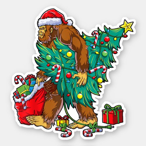 Bigfoot Christmas Tree Lights Sasquatch Lovers Sticker