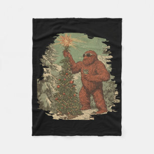 Bigfoot Christmas Tree Lights Tarot Xmas Sasquatch Fleece Blanket