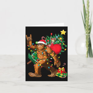 Bigfoot Christmas Tree Lights Xmas Boys Men Sasqua Card