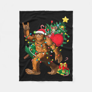 Bigfoot Christmas Tree Lights Xmas Boys Men Sasqua Fleece Blanket