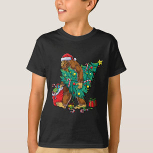 Bigfoot Christmas Tree Lights Xmas Boys Men Sasqua T-Shirt