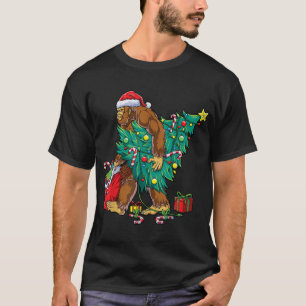 Bigfoot Christmas Tree Lights Xmas Boys T-Shirt