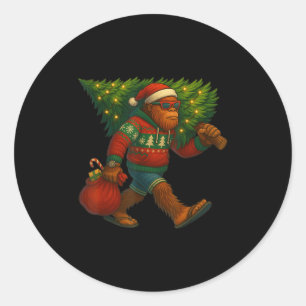 Bigfoot Christmas Tree Lights Xmas Sasquatch Boys Classic Round Sticker