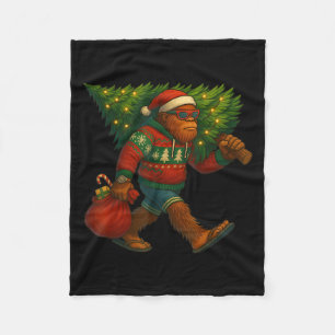 Bigfoot Christmas Tree Lights Xmas Sasquatch Boys Fleece Blanket