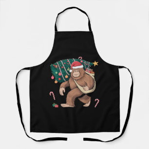 Bigfoot Christmas Tree Lights Xmas Sasquatch Lover Apron
