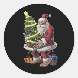 Bigfoot Christmas Tree Lights Xmas Sasquatch Lover Classic Round Sticker
